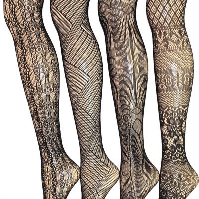 Frenchic Seamless Fishnet Lace Stocking Sexy Tights Extended Sizes (Pack of 4)